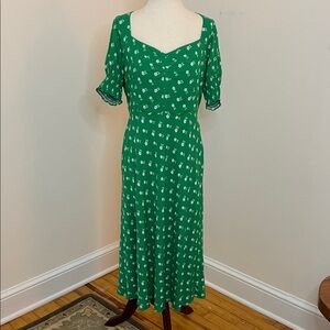 J.Crew Kelly Green Floral Midi Dress Size 8 NWT Smocked Sleeve